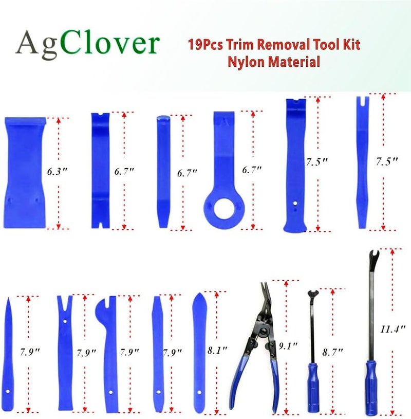 AgClover 19 Pcs Trim Removal Tool Set, Car Panel Door Audio Trim Removal Tool Kit for Automotive Auto Clip Pliers Fastener Remover Nylon Tool Set - Image 3